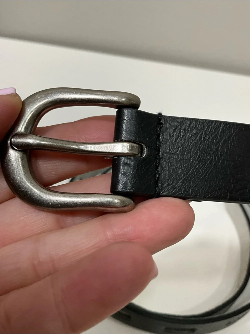 LODIS Black Leather Cutout Belt Silver Buckle Skinny Belt Made in Italy XL